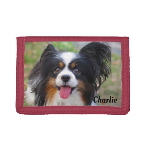 Personalized Tri Color Papillon Puppy Dog Trifold Wallet