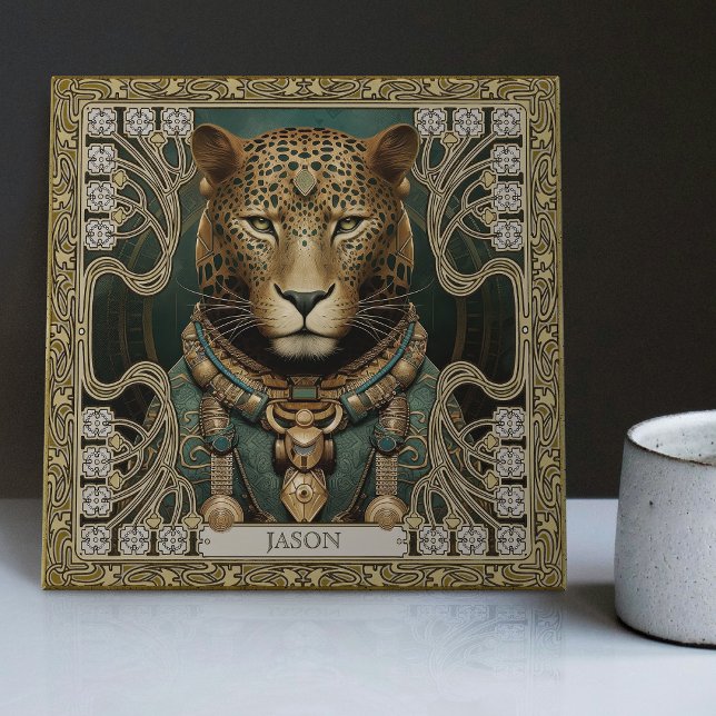 Personalized Tribal Jaguar Spirit Altarpiece Ceramic Tile (Creator Uploaded)