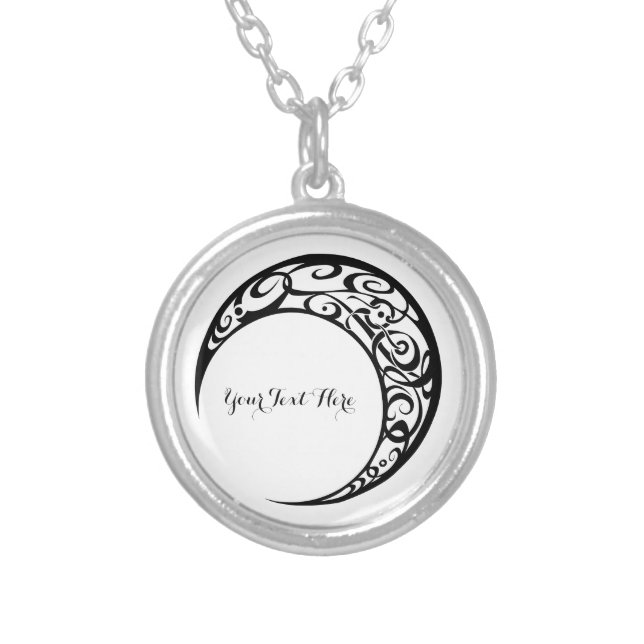 Personalized Tribal Moon Symbol Silver Plated Necklace (Front)