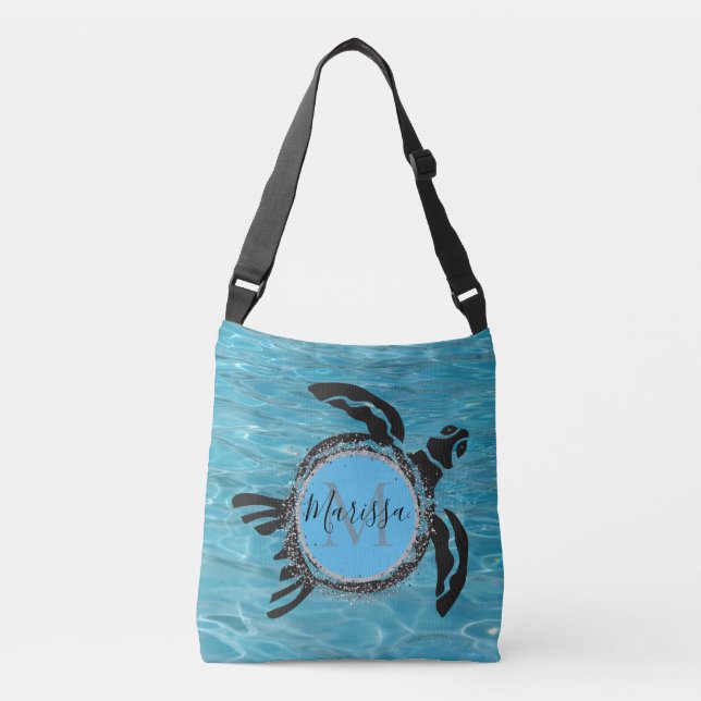 Personalized Tribal Spiral Sea Turtle In Water Crossbody Bag (Front)