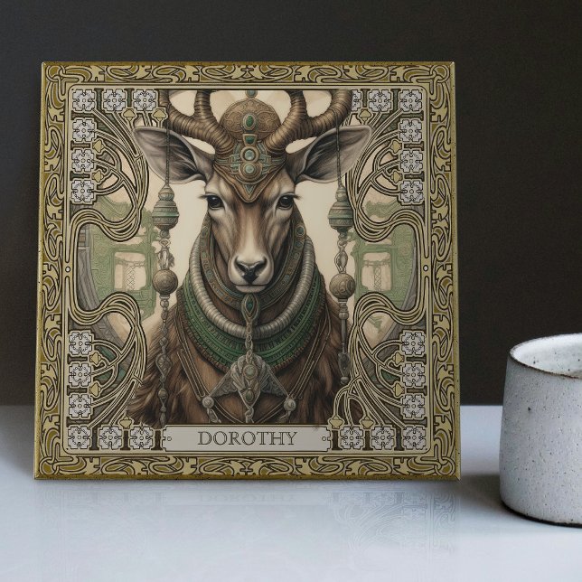 Personalized Tribal Spirit Deer Altarpiece Ceramic Tile (Creator Uploaded)