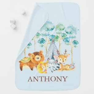 Personalized Tribal Woodland Animal Boys Blanket