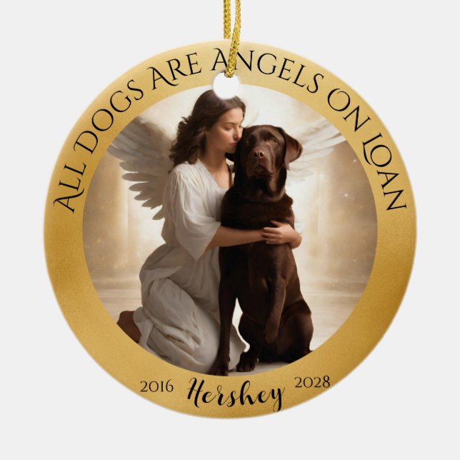 Personalized Tribute Chocolate Lab Photo Angel  Ceramic Ornament (Front)