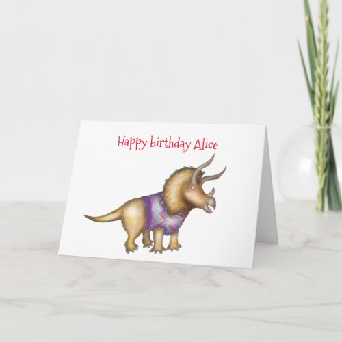 Personalized Triceratops birthday card