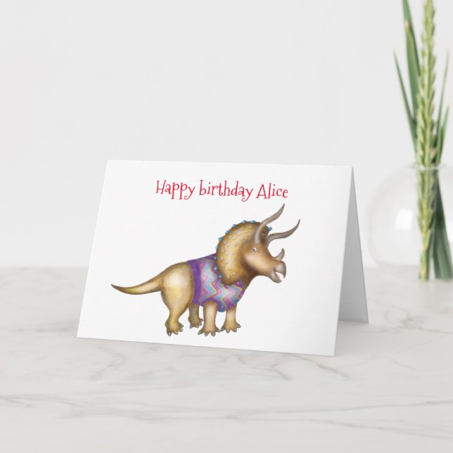 Personalized Triceratops birthday card (Front)
