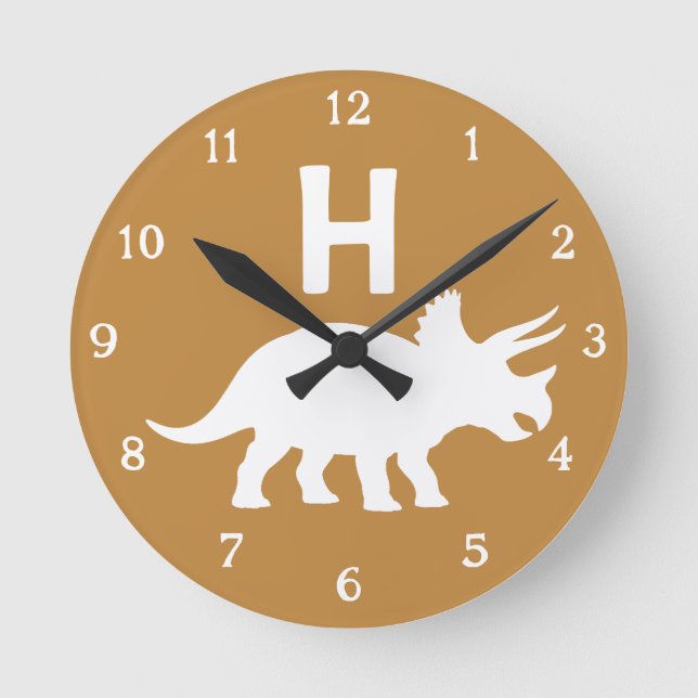 Personalized Triceratops Kids Wall Clock Neutral (Front)