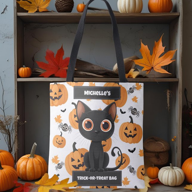 Personalized Trick-or-Treat Bag – Cute Black Cat (Creator Uploaded)