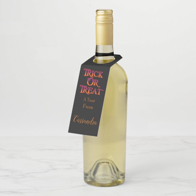 Personalized Trick or Treat Bottle Hanger Tag (Angled)