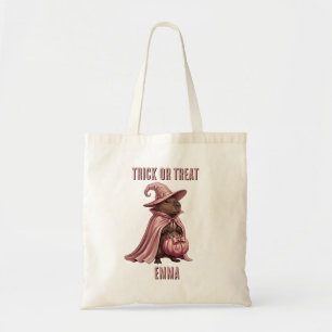 Personalized Trick or Treat Capybara Witch Cape Tote Bag