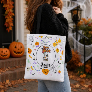Personalized Trick or Treat Cute Halloween Tote Bag