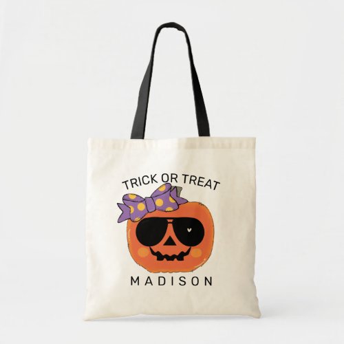 Personalized Trick Or Treat Cute Pumpkin Tote Bag