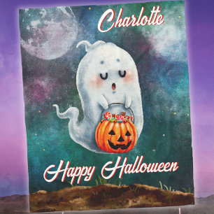 Personalized Trick or Treat Ghost Fleece Blanket