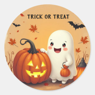 Personalized Trick or Treat Ghost & Pumpkin Hallow Classic Round Sticker