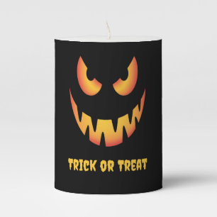 Personalized Trick or Treat Halloween Pumpkin Pillar Candle