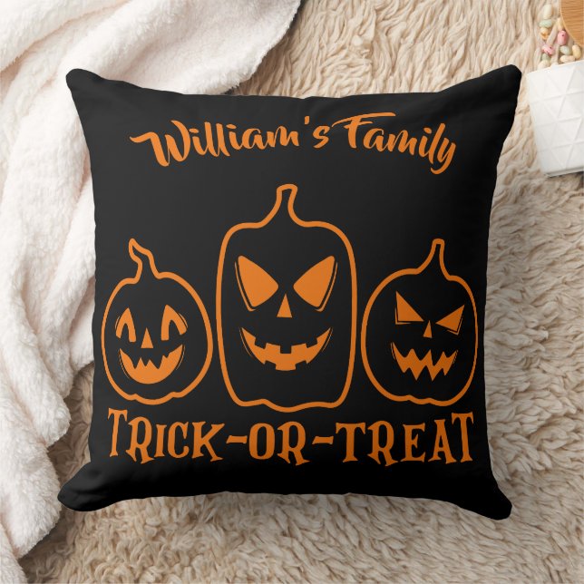 Personalized Trick or Treat Halloween  Throw Pillow (Blanket)