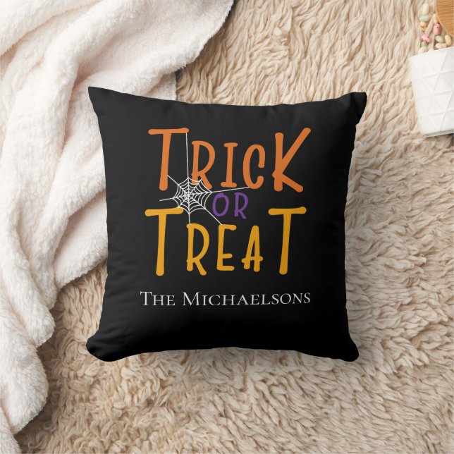 Personalized Trick or Treat Monogram Throw Pillow (Blanket)