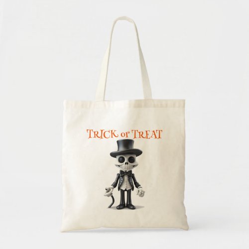 PERSONALIZED TRICK or TREAT SKETLETON IN TOP HAT Tote Bag