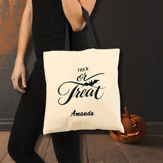 Personalized Trick or Treat With Bat Halloween Tote Bag