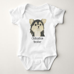 Personalized Tricolor Long Haired Chihuahua Dog Baby Bodysuit