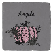 Personalized Trivet, Pink and Black Pumpkin