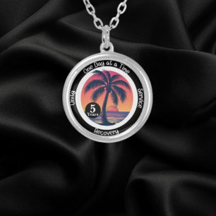 Personalized Tropical 12-Step Anniversary Chip Silver Plated Necklace