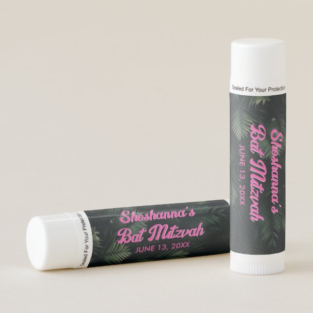 Personalized Tropical Bat Mitzvah Favor Lip Balm (Front)