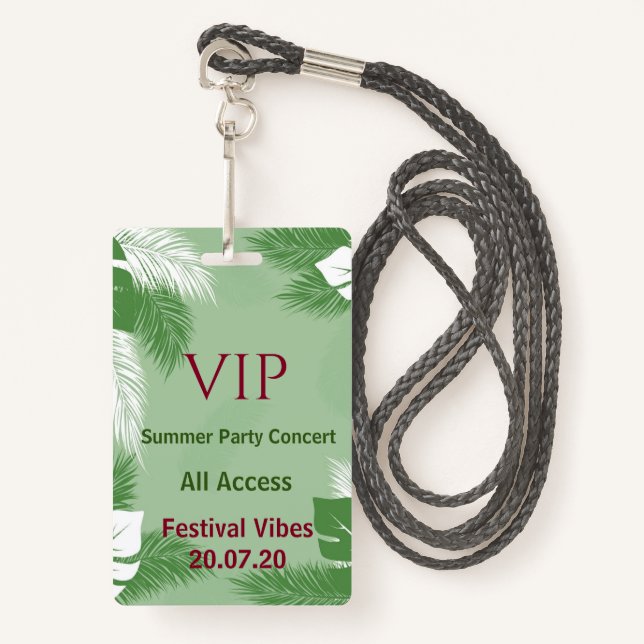Personalized Tropical Beach Party VIP Access Badge (Front with Lanyard)