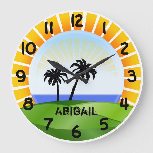 Personalized Tropical Beach Wall Clock (Front)