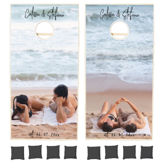 Personalized Tropical Beach Wedding Photo Cornhole Set (Set)
