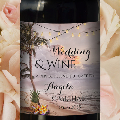 Personalized Tropical Beach Wedding Wine Label