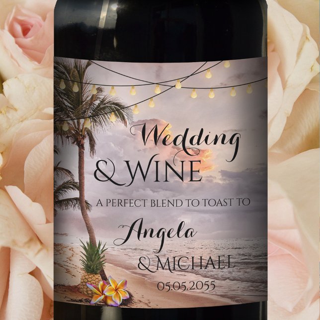 Personalized Tropical Beach Wedding Wine Label (Creator Uploaded)