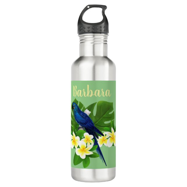 Personalized Tropical Bird Of Paradise Stainless Steel Water Bottle (Front)