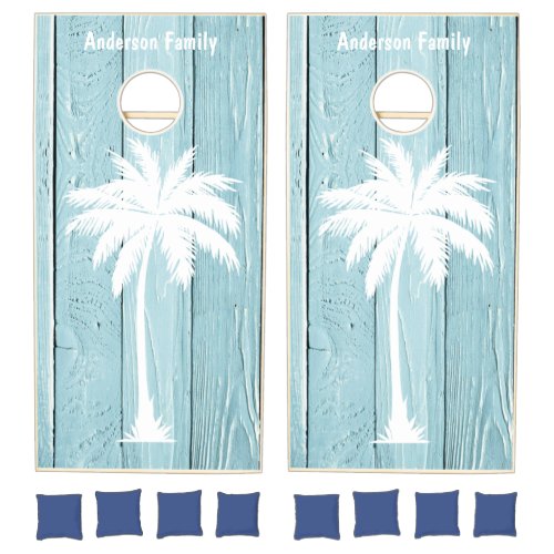 Personalized Tropical Blue Wood  Cornhole Set