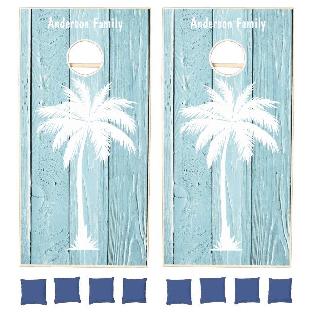Personalized Tropical Blue Wood  Cornhole Set (Set)