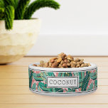 Personalized Tropical Botanical Banana Leaf Pet<br><div class="desc">For the most stylish pets,  this cute personalized tropical style bowl for dogs or cats features a pattern of green banana leaves on a vibrant peachy coral background with abstract white dots. Personalize with your pet's name.</div>