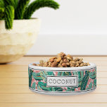 Personalized Tropical Botanical Banana Leaf Pet Bowl<br><div class="desc">For the most stylish pets,  this cute personalized tropical style bowl for dogs or cats features a pattern of green banana leaves on a vibrant peachy coral background with abstract white dots. Personalize with your pet's name.</div>