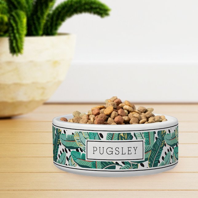 Personalized Tropical Botanical Banana Leaf Pet Bowl (Creator Uploaded)