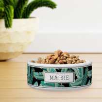 Personalized Tropical Botanical Leaf Pattern Pet Bowl