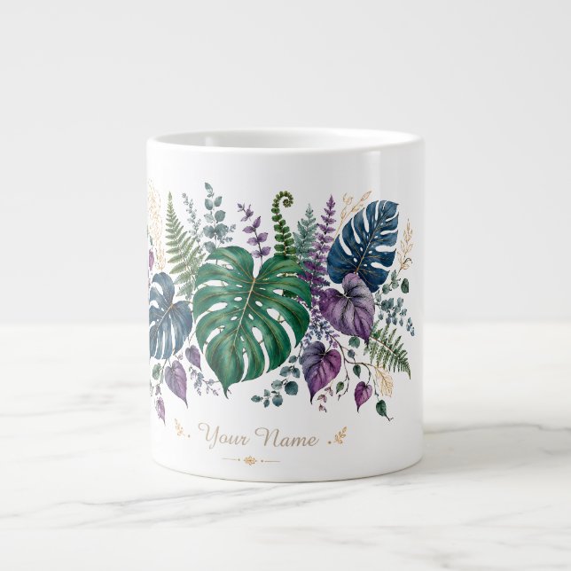 Personalized Tropical Botanical Monogram Artwork Giant Coffee Mug (Front)