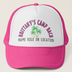 Personalized Tropical Camp Bach Palm Trees Pink Trucker Hat