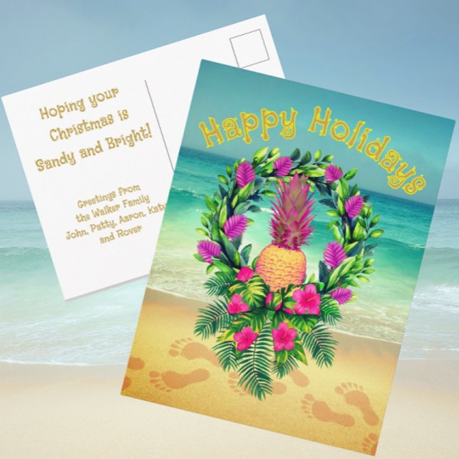 Personalized Tropical Christmas Holiday Pineapple Postcard (Thrifty holiday postcards can be personalized with your own message!)
