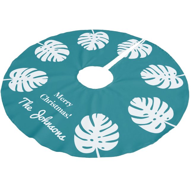 Personalized tropical Christmas palm leaf Holiday Brushed Polyester Tree Skirt (Angled)