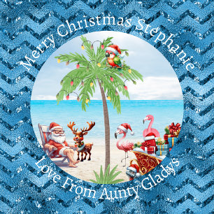 Personalized Tropical Christmas Party On Blue Wrapping Paper