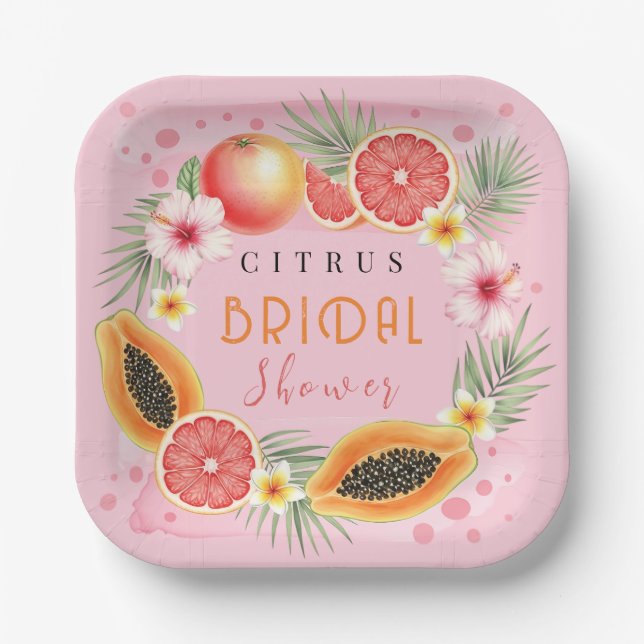 Personalized Tropical Citrus Bridal Shower  Paper Plates (Front)