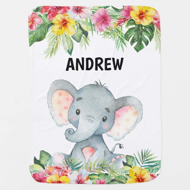 Personalized Tropical Elephant Blanket (Front)