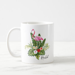 Personalized Tropical Flamingo Floral Coffee Mug