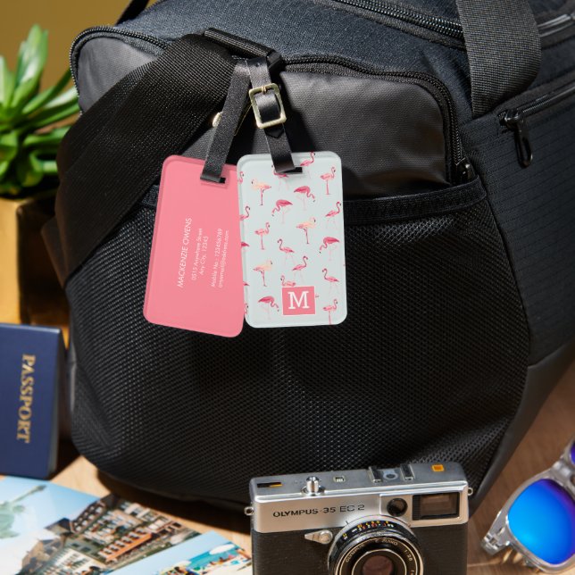 Personalized Tropical Flamingo Luggage Tag (Front & Back)