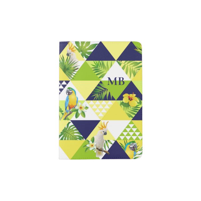 Personalized Tropical Floral Birds Monogram Passport Holder (Front)