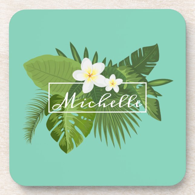 Personalized Tropical Floral Frame | Coaster (Front)