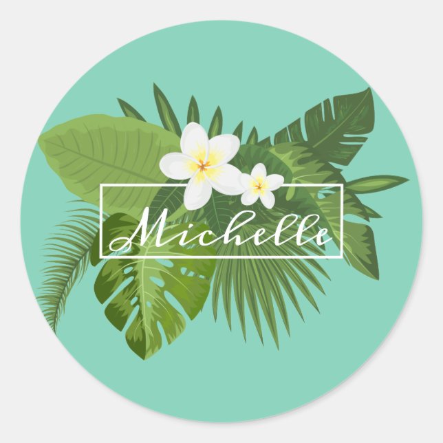 Personalized Tropical Floral Frame | Sticker (Front)